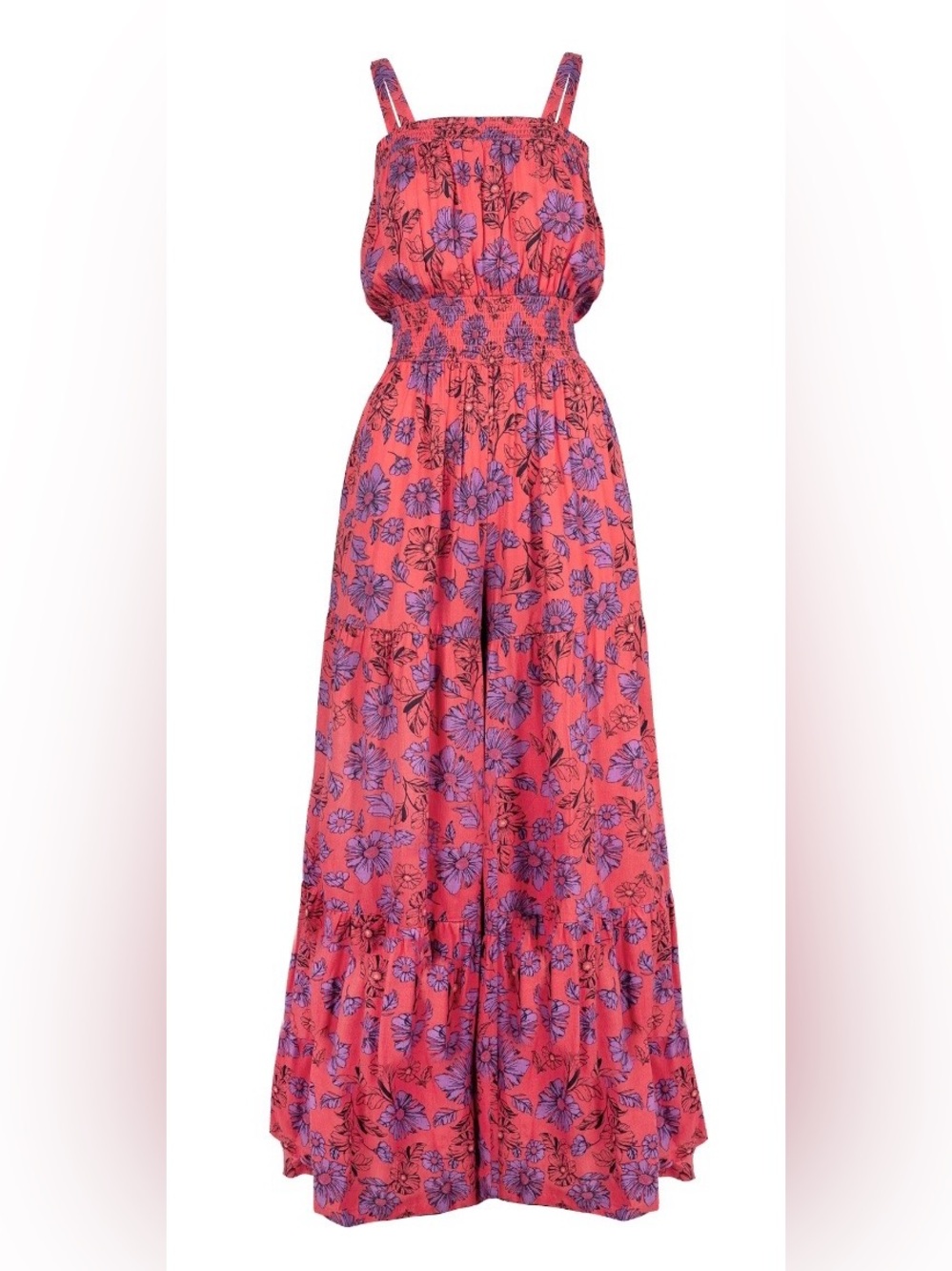 Jessica Simpson Floral Wide Leg Jumpsuit Smocked Palazzo Small